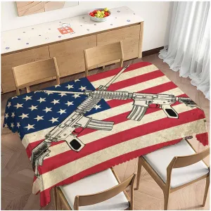American Flag Decorative Table Cover for Kitchen, Grunge USA Flag Military Guns Oblong Tablecloth Dining Table Cloth Tabletop Tablecloths for BBQ Picnic Coffee 52"X70", 4-6 Seats