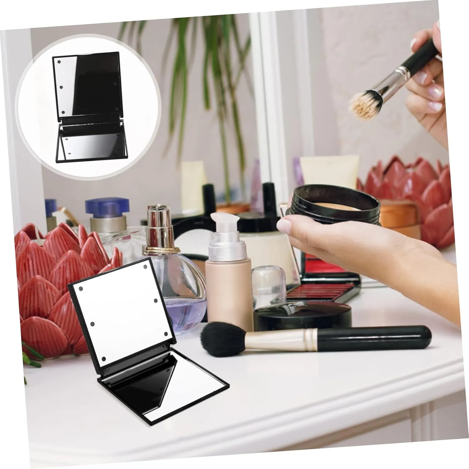 Angoily 3pcs Led Lighted Travel Mirror Compact Makeup Mirror Foldable Cosmetic Mirror for On-The-go