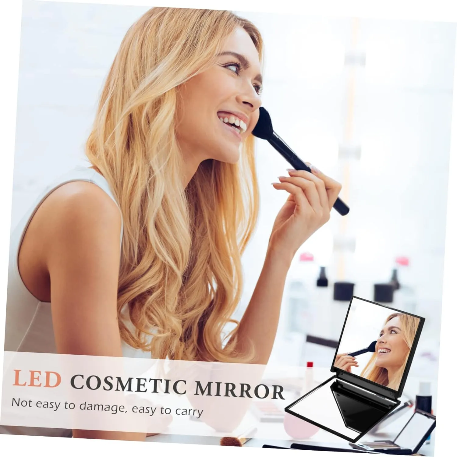 Angoily 3pcs Led Lighted Travel Mirror Compact Makeup Mirror Foldable Cosmetic Mirror for On-The-go