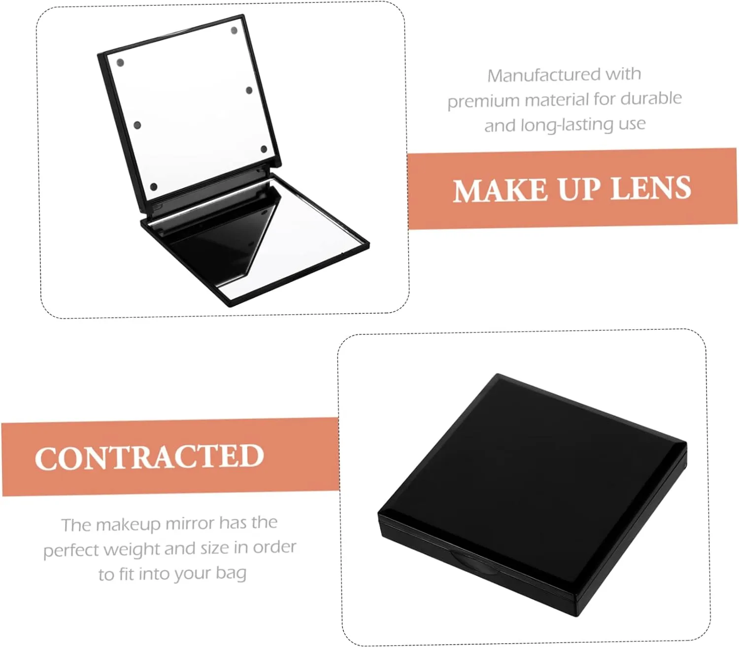 Angoily 3pcs Led Lighted Travel Mirror Compact Makeup Mirror Foldable Cosmetic Mirror for On-The-go
