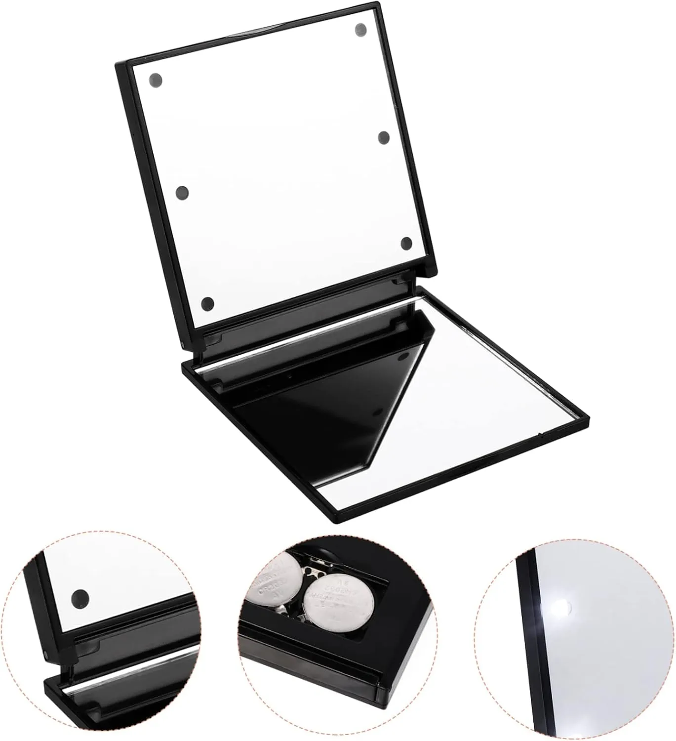 Angoily 3pcs Led Lighted Travel Mirror Compact Makeup Mirror Foldable Cosmetic Mirror for On-The-go