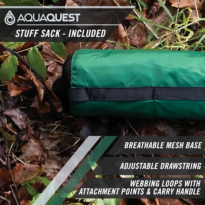 AquaQuest Defender Camping Tarp - Heavy Duty Tent Shelter or Rain Fly - Waterproof Camping Essentials for Hiking, Bushcraft & Hammock, 10 x 10 ft, Forester Green