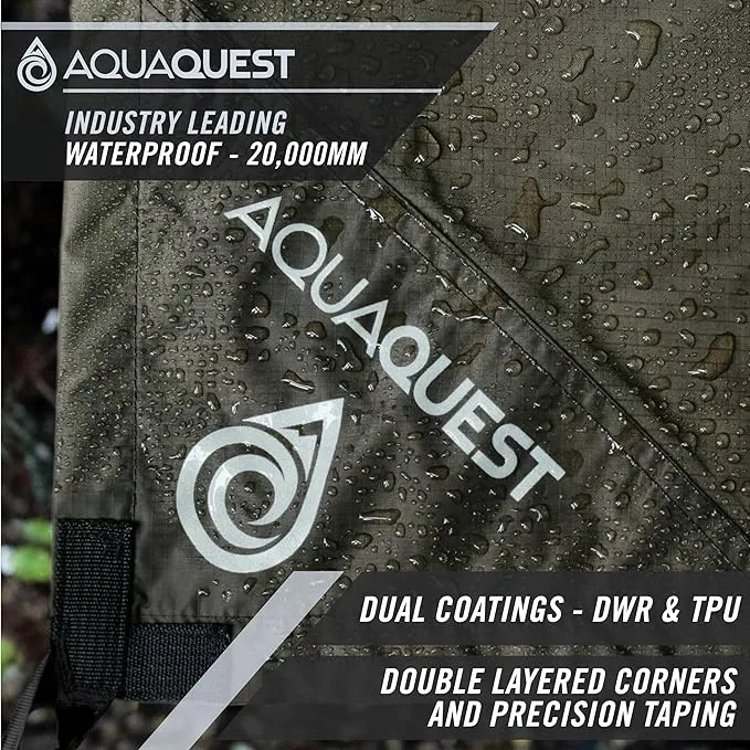 AquaQuest Defender Camping Tarp - Heavy Duty Tent Shelter or Rain Fly - Waterproof Camping Essentials for Hiking, Bushcraft & Hammock, 10 x 7 ft