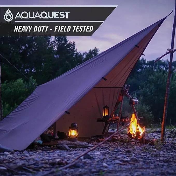 AquaQuest Defender Camping Tarp - Heavy Duty Tent Shelter or Rain Fly - Waterproof Camping Essentials for Hiking, Bushcraft & Hammock, 10 x 7 ft