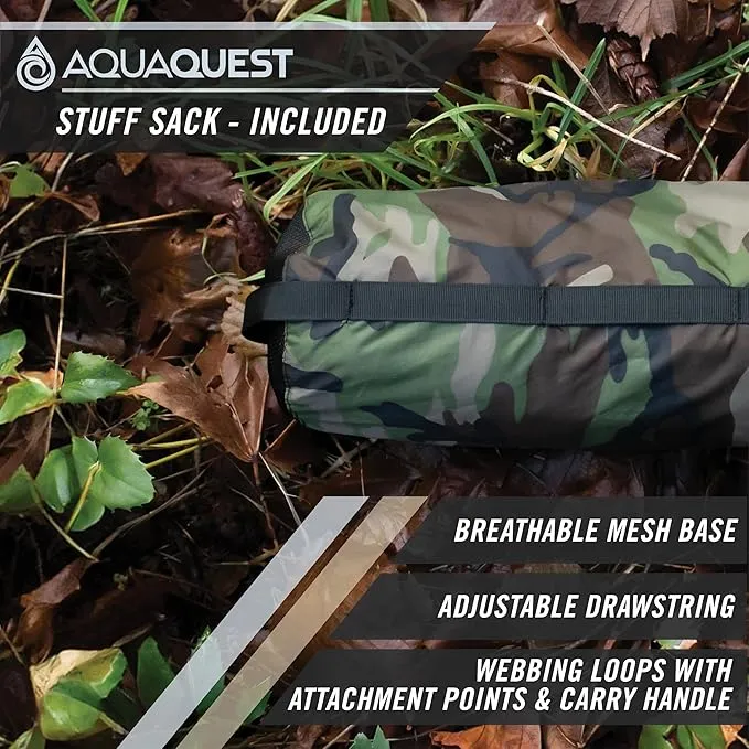 AquaQuest Defender Camping Tarp - Heavy Duty Tent Shelter or Rain Fly - Waterproof Camping Essentials for Hiking, Bushcraft & Hammock, 20 x 13 ft, Woodland Camo