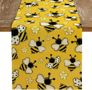 ARKENY Summer Table Runner 13x72 Inches, Bee Flower Yellow Seasonal Farmhouse Burlap Indoor Kitchen Anniversary Dining Table Decor for Home Party AT604-72