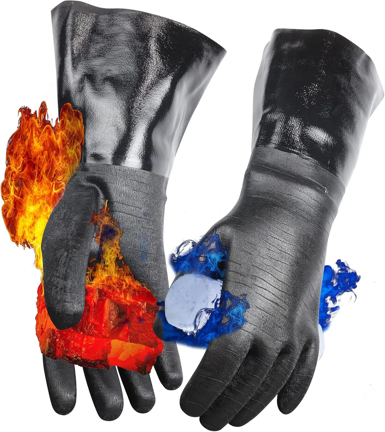 Artisan Griller BBQ, Smoker & Oven glove- Insulated Heat Resistant for Fryer & Kitchen. Great Barbecue Smoking Oyster Mitt–Turkey Fryer, Oil,Fire & Water resistant -(Size 10/XL – Black neoprene)
