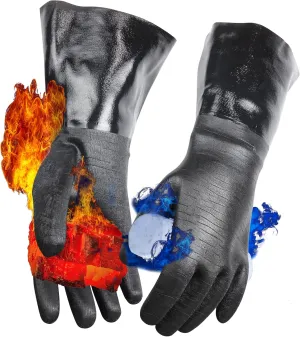 Artisan Griller BBQ, Smoker & Oven glove- Insulated Heat Resistant for Fryer & Kitchen. Great Barbecue Smoking Oyster Mitt–Turkey Fryer, Oil,Fire & Water resistant -(Size 10/XL – Black neoprene)