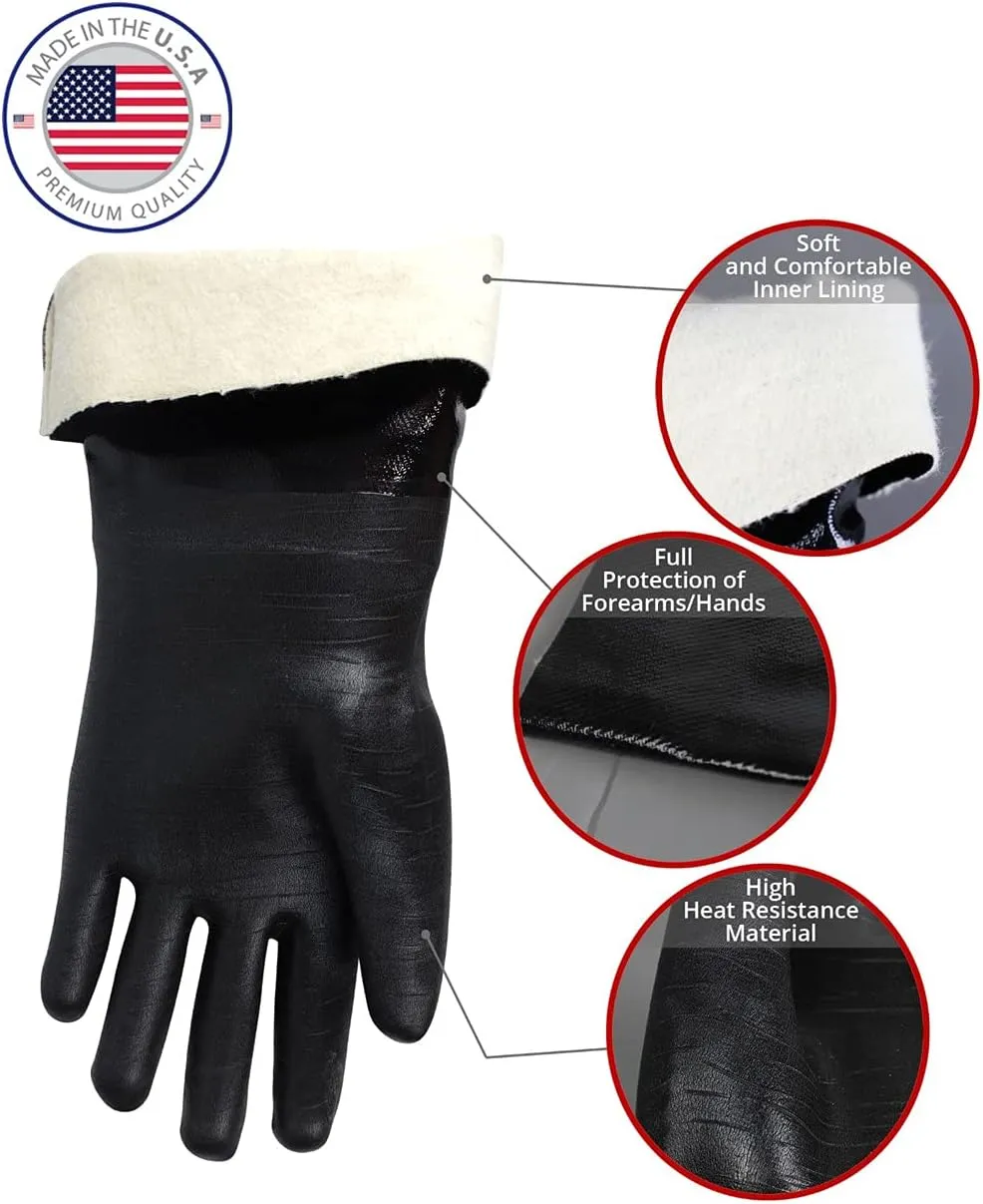 Artisan Griller BBQ, Smoker & Oven glove- Insulated Heat Resistant for Fryer & Kitchen. Great Barbecue Smoking Oyster Mitt–Turkey Fryer, Oil,Fire & Water resistant -(Size 10/XL – Black neoprene)