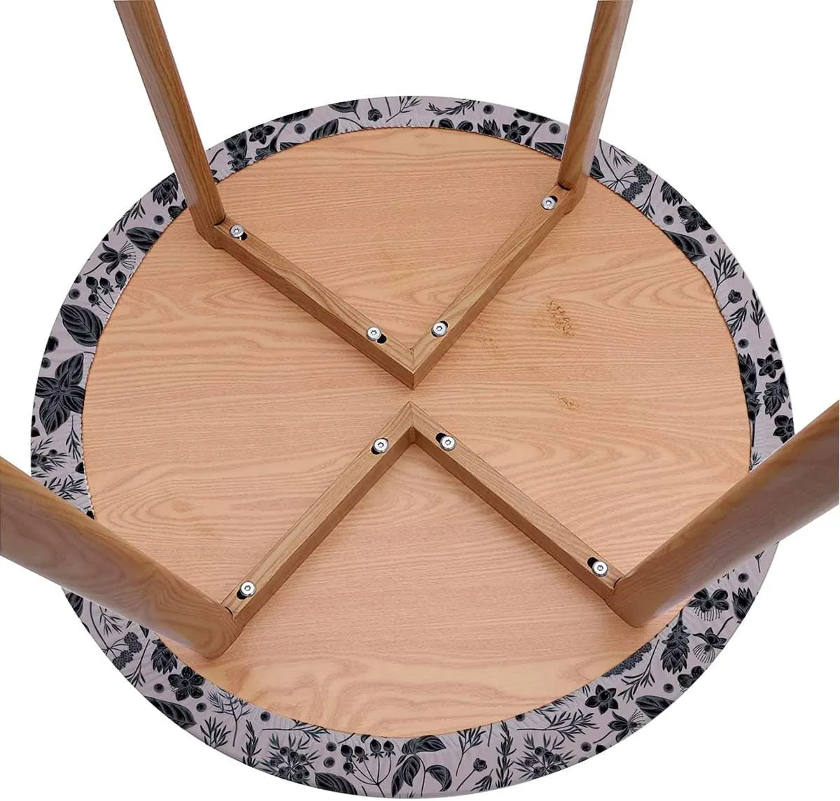 Ash Gray Waterproof Wipeable Table Cover Black Foliate Twigs on Grey Round Fitted Table Cover The Ultimate Protection for Your Table Grey Decor Collection Fit for 40"-43" Table