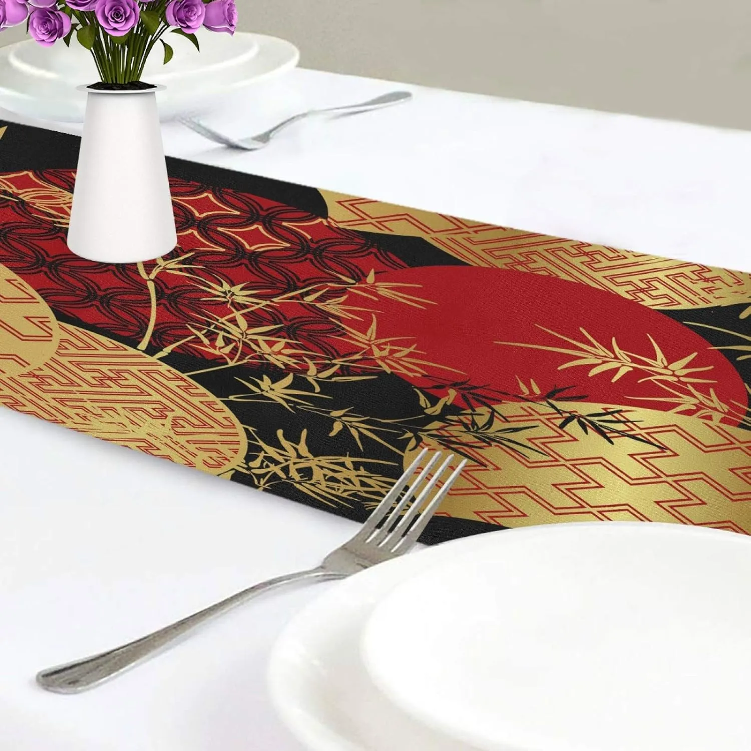 AUUXVA Japanese Table Runner 13x90in Red Asian Table Runner for Dining Table Durable Luxury Dresser Scarf Tabletop Cloth for Holiday New Year Japanese Party Decorations Oriental Decor