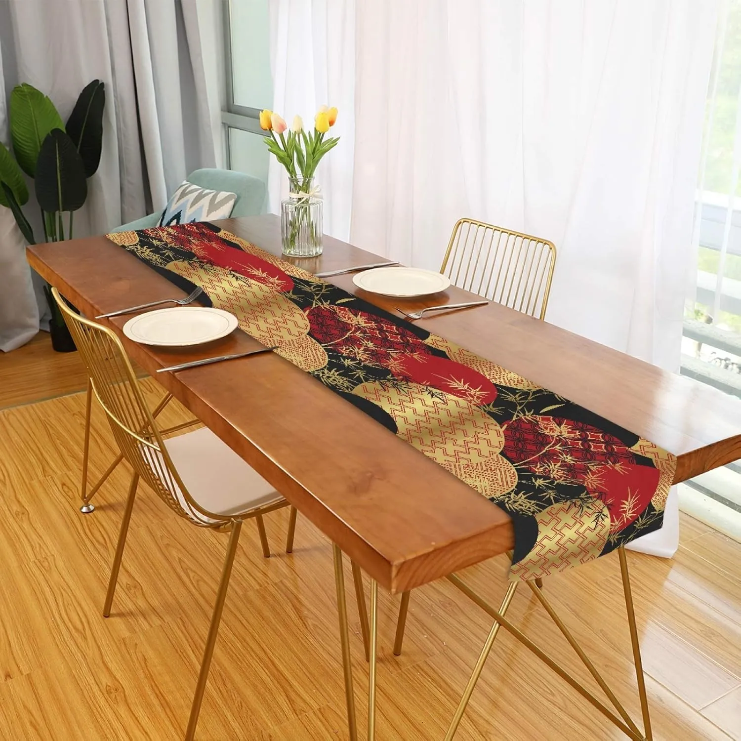 AUUXVA Japanese Table Runner 13x90in Red Asian Table Runner for Dining Table Durable Luxury Dresser Scarf Tabletop Cloth for Holiday New Year Japanese Party Decorations Oriental Decor