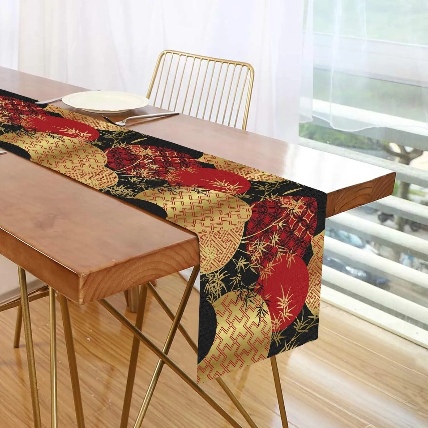 AUUXVA Japanese Table Runner 13x90in Red Asian Table Runner for Dining Table Durable Luxury Dresser Scarf Tabletop Cloth for Holiday New Year Japanese Party Decorations Oriental Decor
