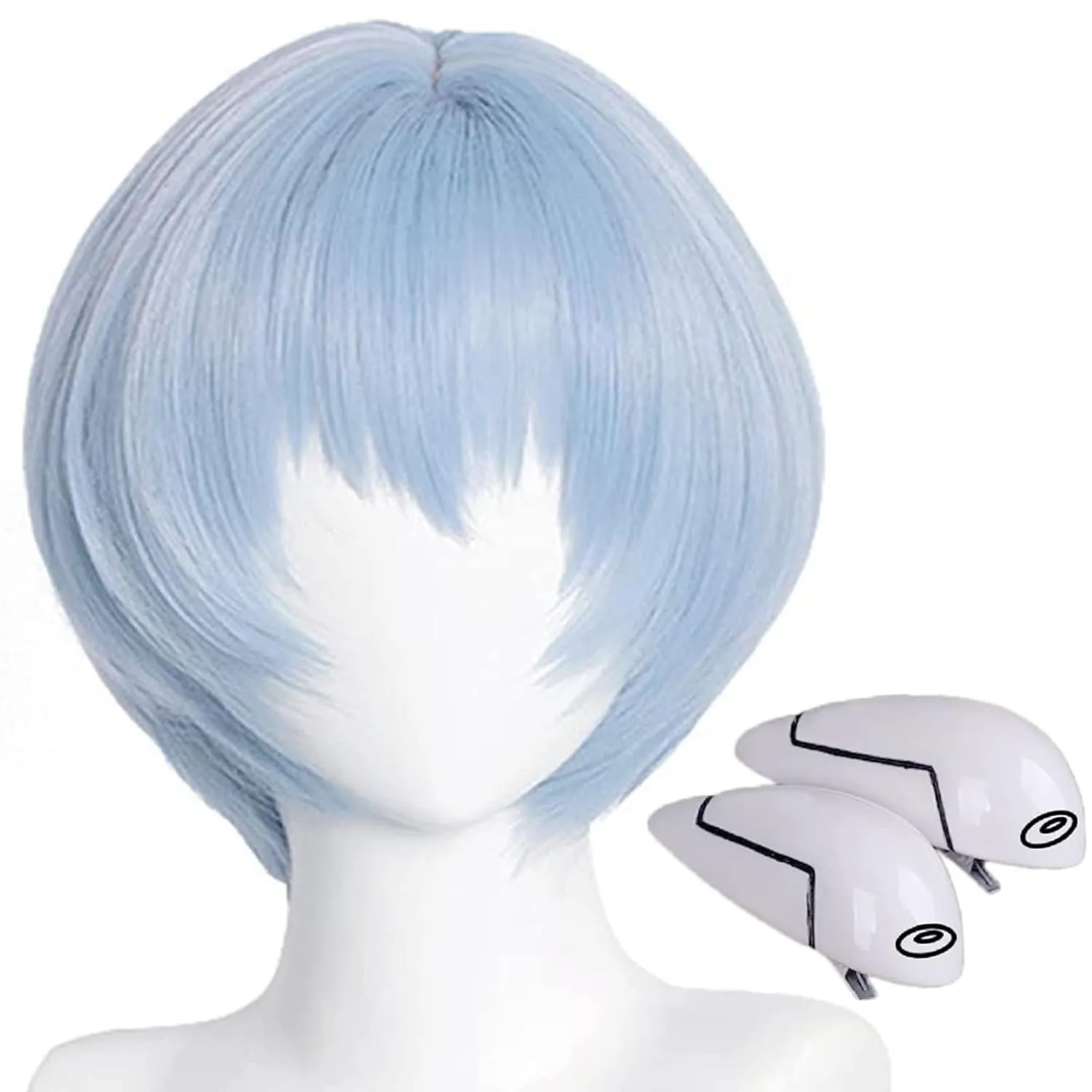 Ayanami Rei Cosplay Wig with Hair Clips - Asuka Ayanami Rei Eva Short Blue Costume Wig - Genesis Anime Heat Resistant Hairwig for Cosplay Costume Anime Halloween
