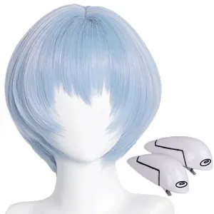 Ayanami Rei Cosplay Wig with Hair Clips - Asuka Ayanami Rei Eva Short Blue Costume Wig - Genesis Anime Heat Resistant Hairwig for Cosplay Costume Anime Halloween