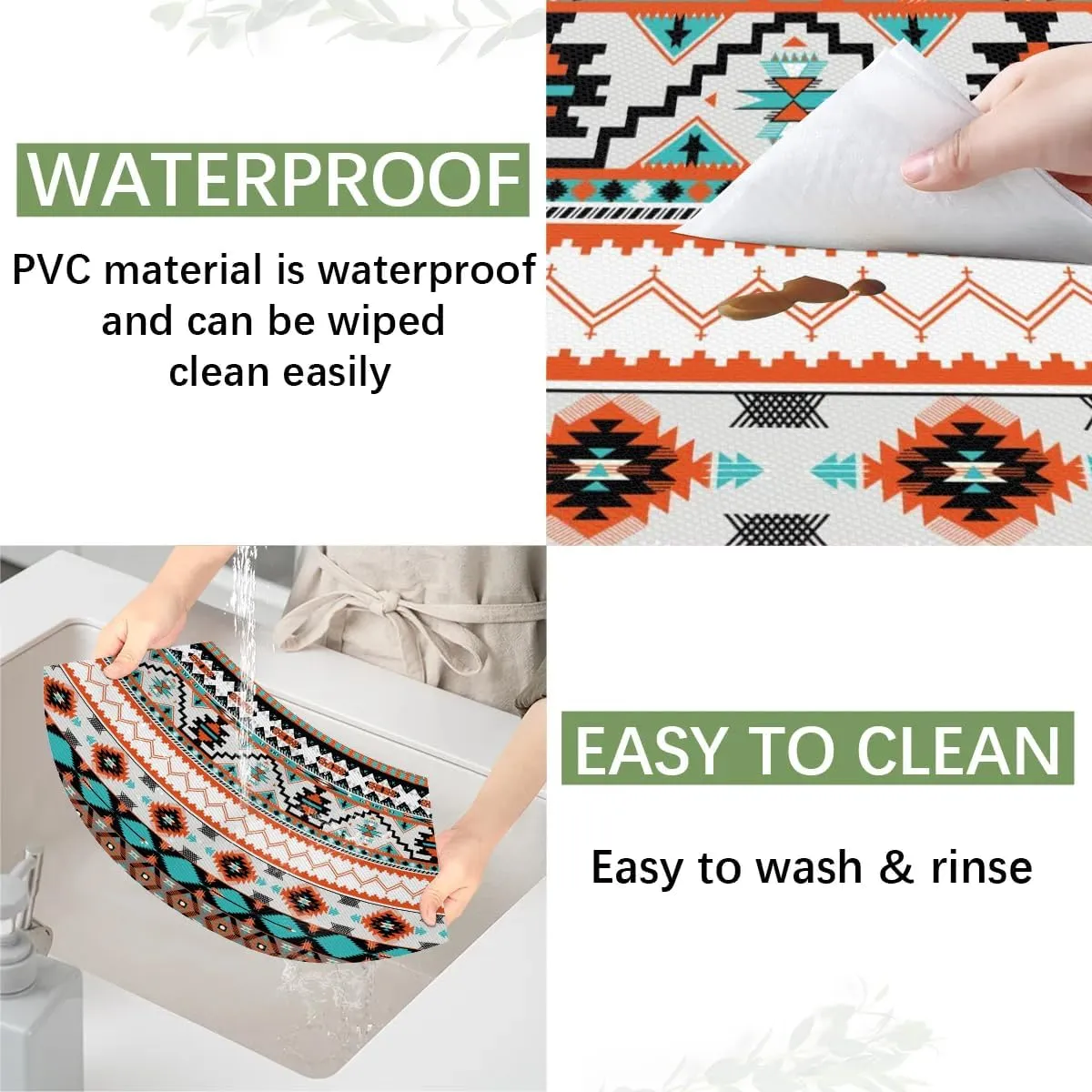 Aztec PVC Placemats for Round Table Set of 4 with Round Centerpiece Mat, Traditional Western Style Wedge Table Mats Washable Heat Resistant Dining Table for Kitchen Indoor Outdoor Cloth Placemat