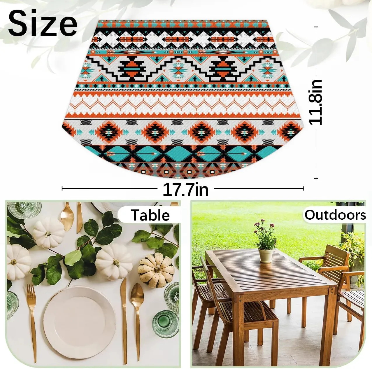 Aztec PVC Placemats for Round Table Set of 4 with Round Centerpiece Mat, Traditional Western Style Wedge Table Mats Washable Heat Resistant Dining Table for Kitchen Indoor Outdoor Cloth Placemat