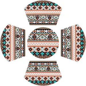 Aztec PVC Placemats for Round Table Set of 4 with Round Centerpiece Mat, Traditional Western Style Wedge Table Mats Washable Heat Resistant Dining Table for Kitchen Indoor Outdoor Cloth Placemat