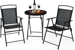 Backyard Expressions 3-Piece Folding Bistro Set – Outdoor Patio Furniture Set with 2 Mesh Chairs & Round Table – Weather-Resistant, Portable & Space-Saving Design for Balcony, Deck, Garden