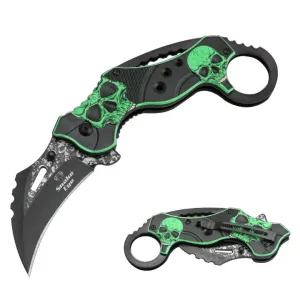 BALCK WITH GREEN SKULLS KARAMBIT