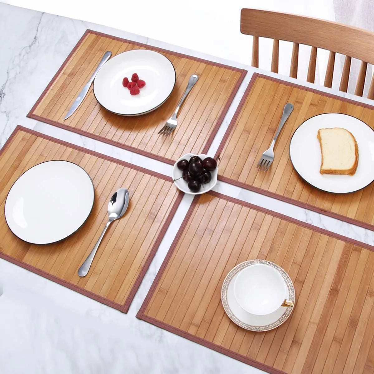 Bamboo Placemats for Dining Table, Placemats Set of 4,Stain-Resistant,Heat-Resistant Place Mats,Durable and Sturdy Dining Place Mats for Kitchen Table (Original)