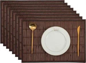 Bamboo Placemats Set of 8 Rectangular Natural Bamboo Table Mats for Dining Kitchen Table Protection Heat Resistant 17.7" W x 11.8" L Dark Brown