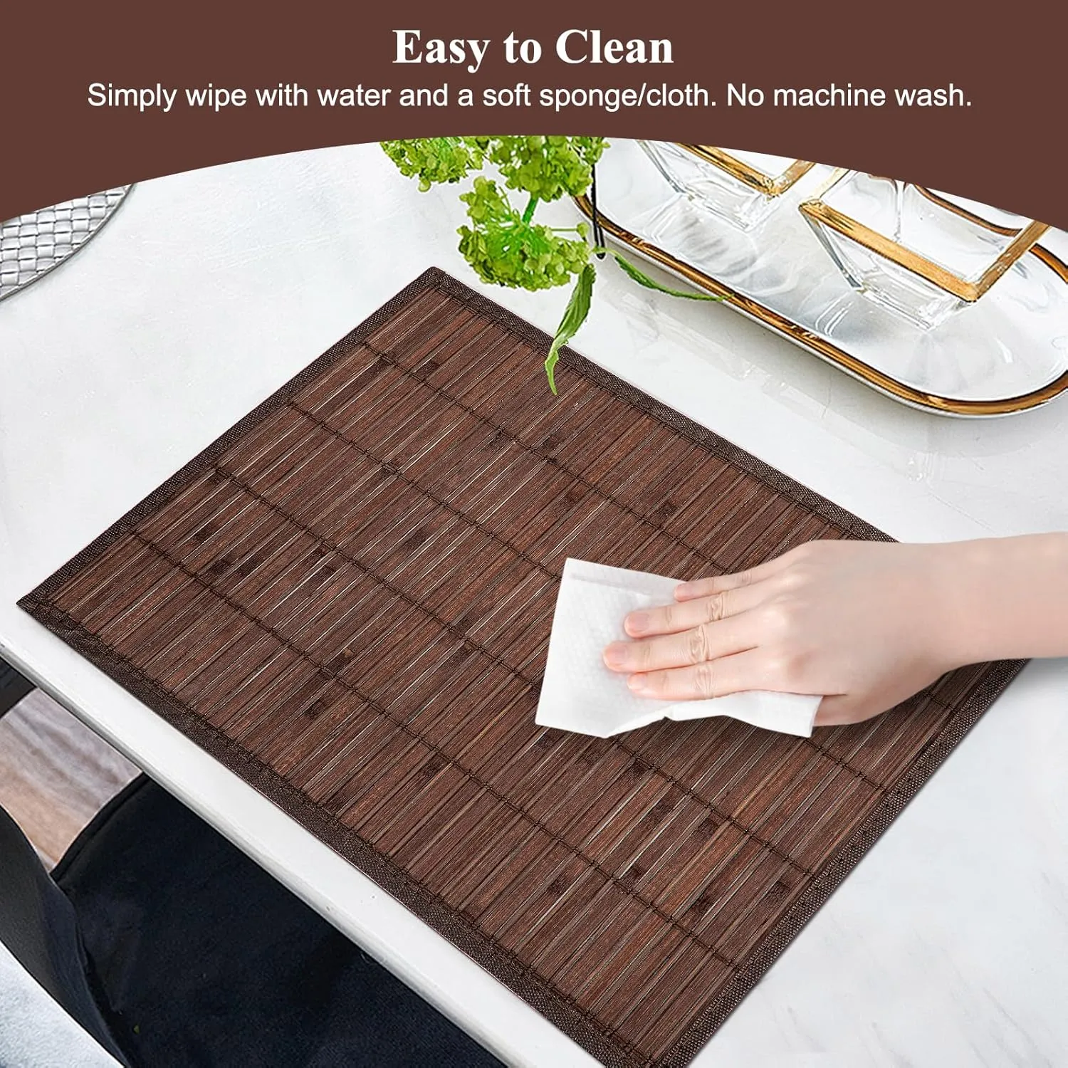 Bamboo Placemats Set of 8 Rectangular Natural Bamboo Table Mats for Dining Kitchen Table Protection Heat Resistant 17.7" W x 11.8" L Dark Brown