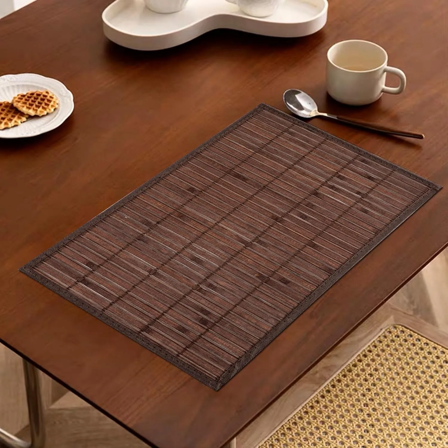 Bamboo Placemats Set of 8 Rectangular Natural Bamboo Table Mats for Dining Kitchen Table Protection Heat Resistant 17.7" W x 11.8" L Dark Brown