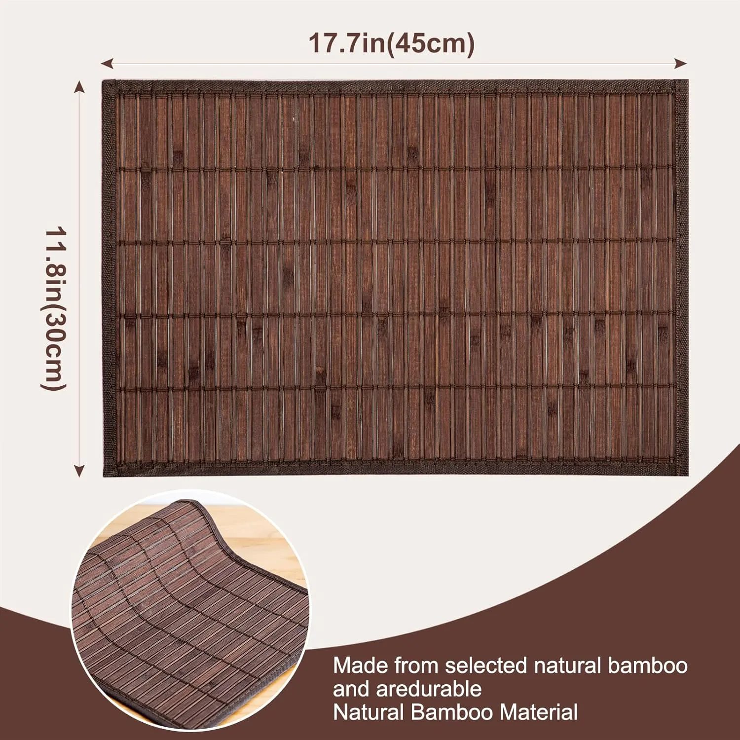 Bamboo Placemats Set of 8 Rectangular Natural Bamboo Table Mats for Dining Kitchen Table Protection Heat Resistant 17.7" W x 11.8" L Dark Brown