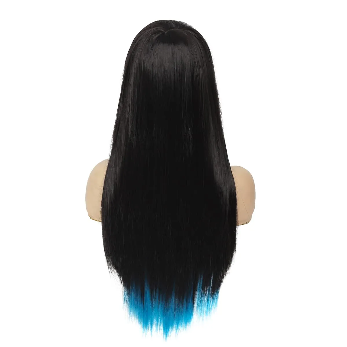 Baruisi Long Blue Black Wig Silky Straight Synthetic Heat Resistant Side Bangs Halloween Costume Hair Wigs for Women Girls