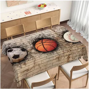 Basketball Rectangle Tablecloth 52x70 Inch Retro Baseball Soccer Brick Wall Dining Table Cloth Table Cover for Home Kitchen Restaurant Party Buffet Picnic, 4-6 Seats