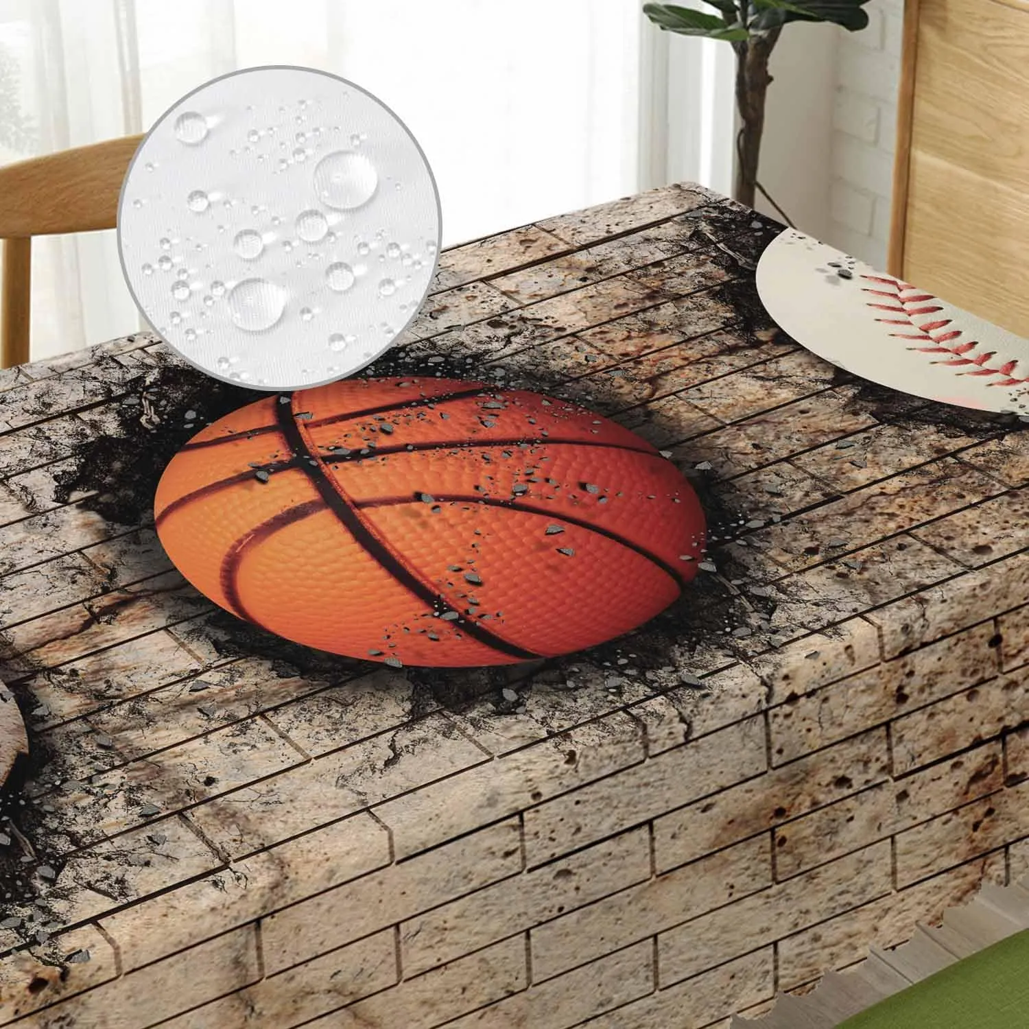 Basketball Rectangle Tablecloth 52x70 Inch Retro Baseball Soccer Brick Wall Dining Table Cloth Table Cover for Home Kitchen Restaurant Party Buffet Picnic, 4-6 Seats