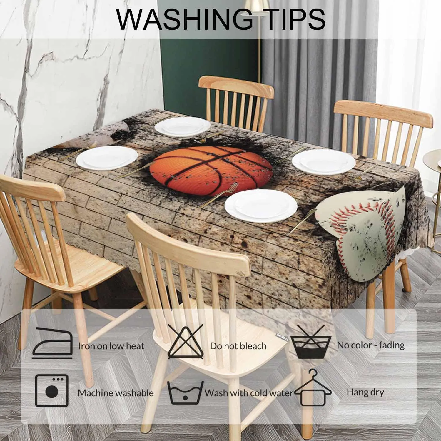 Basketball Rectangle Tablecloth 52x70 Inch Retro Baseball Soccer Brick Wall Dining Table Cloth Table Cover for Home Kitchen Restaurant Party Buffet Picnic, 4-6 Seats