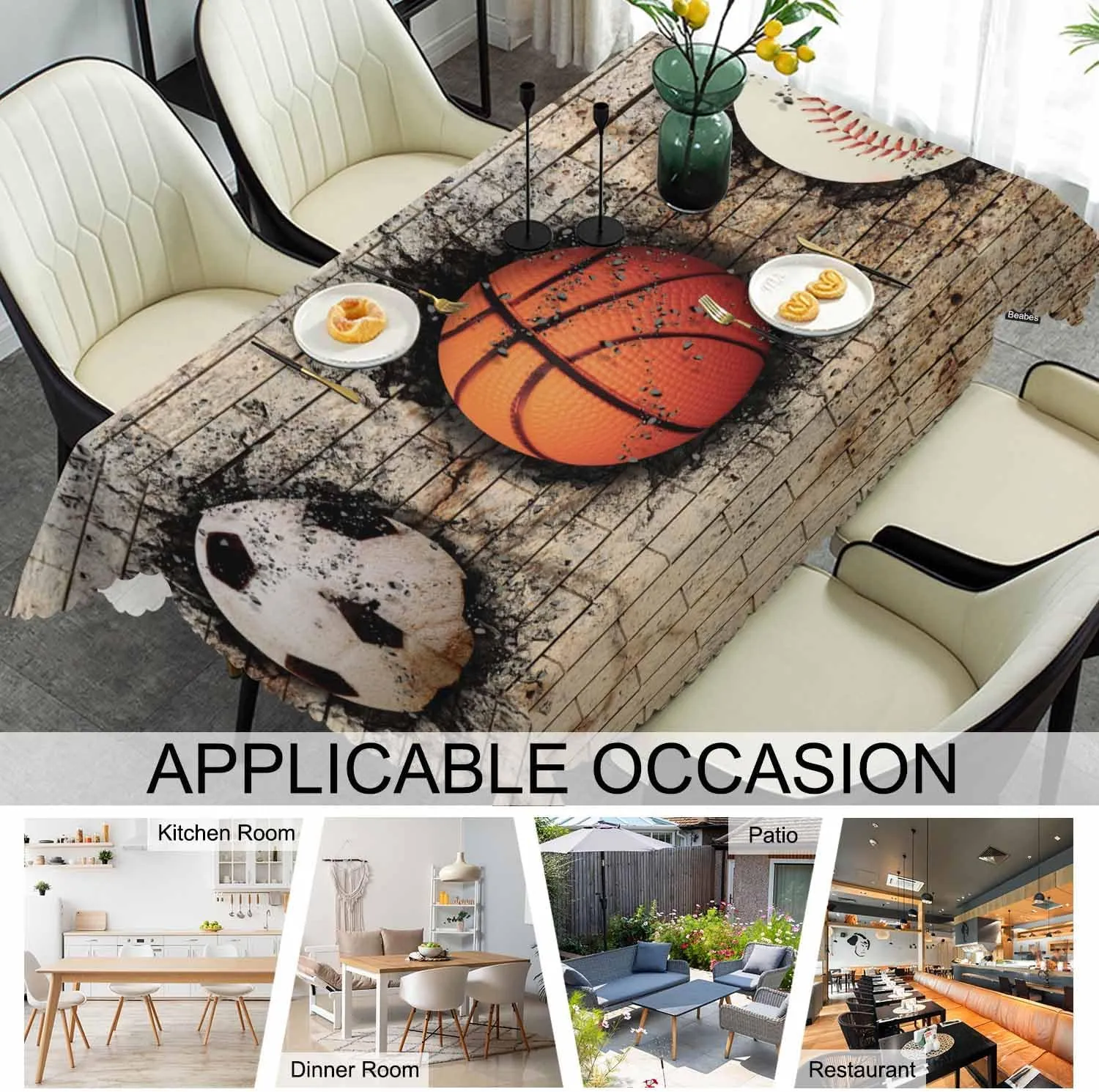 Basketball Rectangle Tablecloth 52x70 Inch Retro Baseball Soccer Brick Wall Dining Table Cloth Table Cover for Home Kitchen Restaurant Party Buffet Picnic, 4-6 Seats