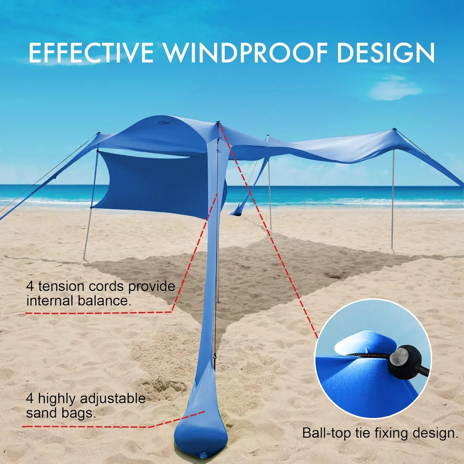 Beach Canopy Tent Shade with Sidewalls 10x10FT, 6.6FT Tall, UPF50  Sun Shelter, Windproof & Water Resistant, Includes Guylines Sand Shovel Stability Poles, Easy Up for Beach Outdoor Camping Backyard
