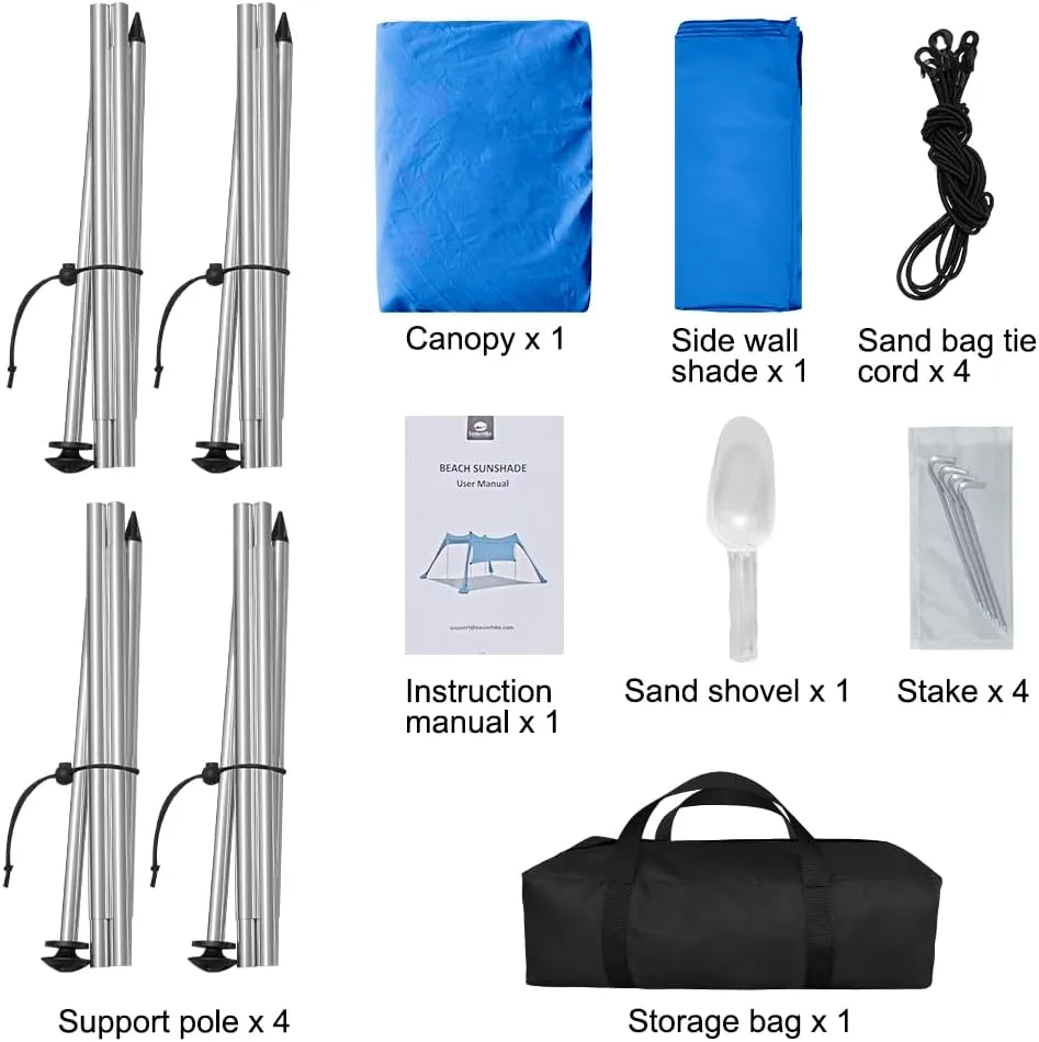 Beach Canopy Tent Shade with Sidewalls 10x10FT, 6.6FT Tall, UPF50  Sun Shelter, Windproof & Water Resistant, Includes Guylines Sand Shovel Stability Poles, Easy Up for Beach Outdoor Camping Backyard