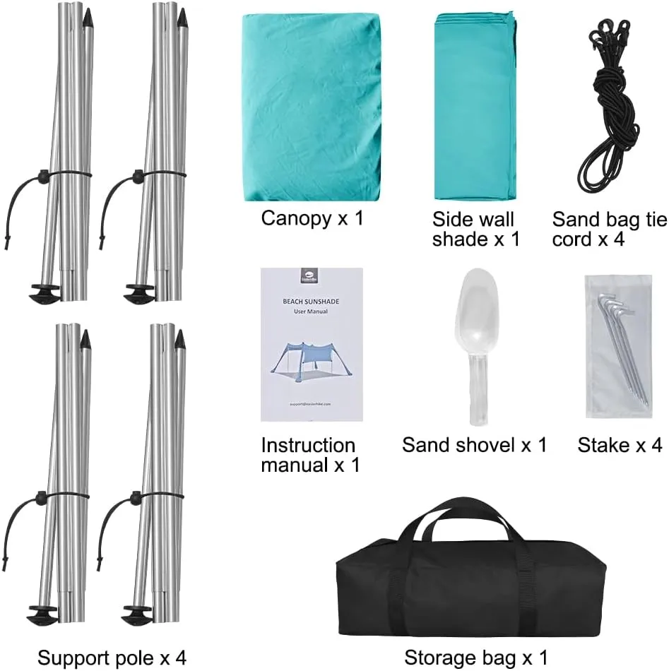 Beach Canopy Tent Shade with Sidewalls 10x10FT, 6.6FT Tall, UPF50  Sun Shelter, Windproof & Water Resistant, Includes Guylines Sand Shovel Stability Poles, Easy Up for Beach Outdoor Camping Backyard