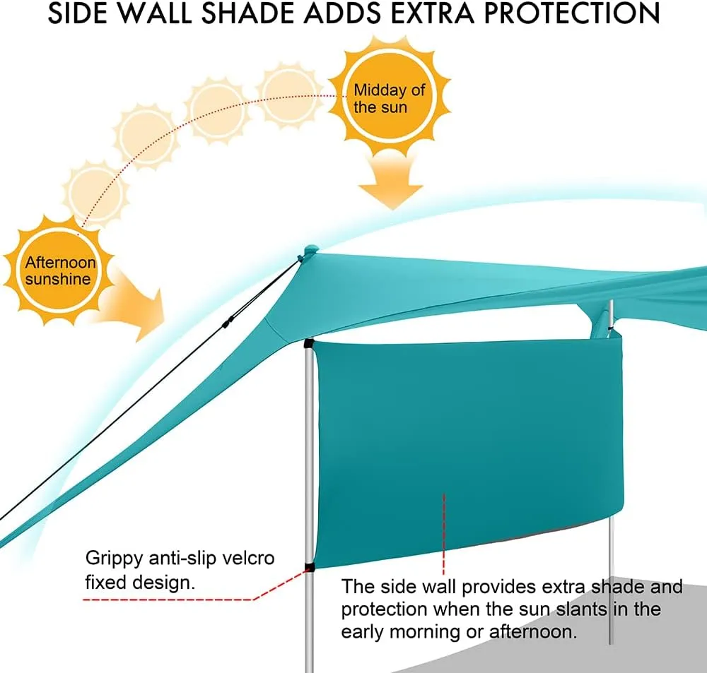 Beach Canopy Tent Shade with Sidewalls 10x10FT, 6.6FT Tall, UPF50  Sun Shelter, Windproof & Water Resistant, Includes Guylines Sand Shovel Stability Poles, Easy Up for Beach Outdoor Camping Backyard