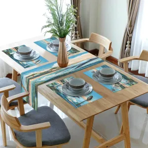 Beach Jumping Dolphin Placemats Set of 6 with Matching 72 inches Table Runner Dining Table Placemats for Home Wedding Hotel Decoration
