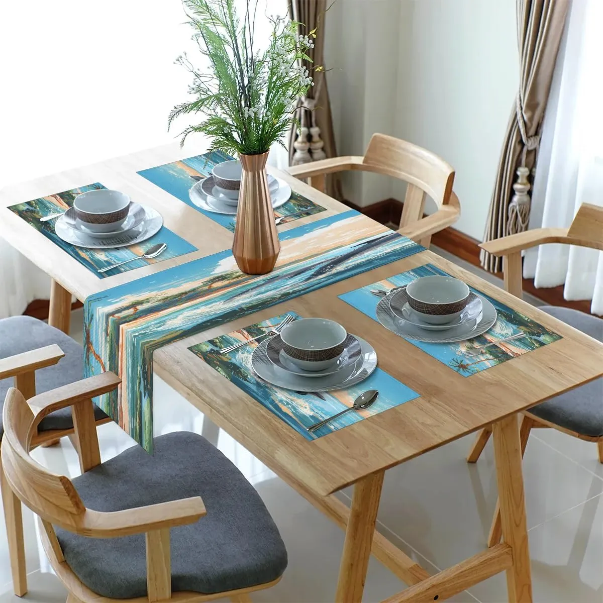 Beach Jumping Dolphin Placemats Set of 6 with Matching 72 inches Table Runner Dining Table Placemats for Home Wedding Hotel Decoration