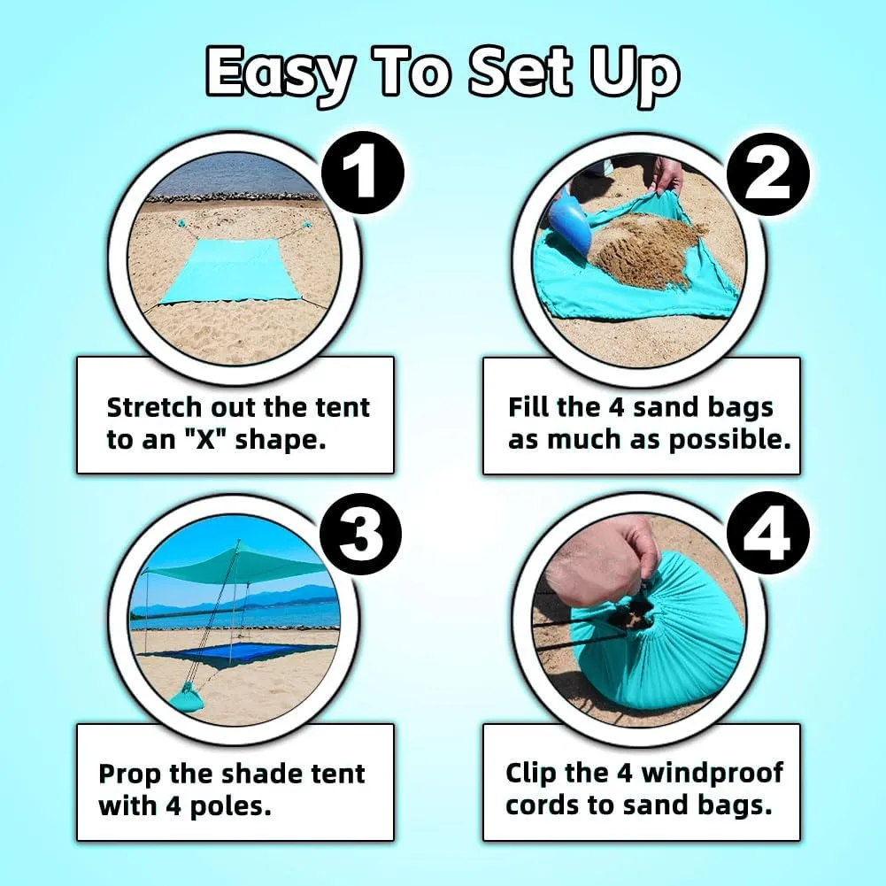 Beach Shade Tent, Portable Easy Pop Up Beach Canopy, UPF50  Sun Protection Shelter, Windproof & Water Resistant, Perfect for Family