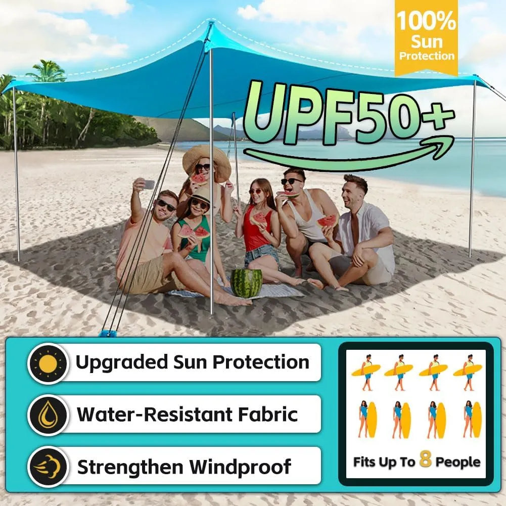Beach Shade Tent, Portable Easy Pop Up Beach Canopy, UPF50  Sun Protection Shelter, Windproof & Water Resistant, Perfect for Family