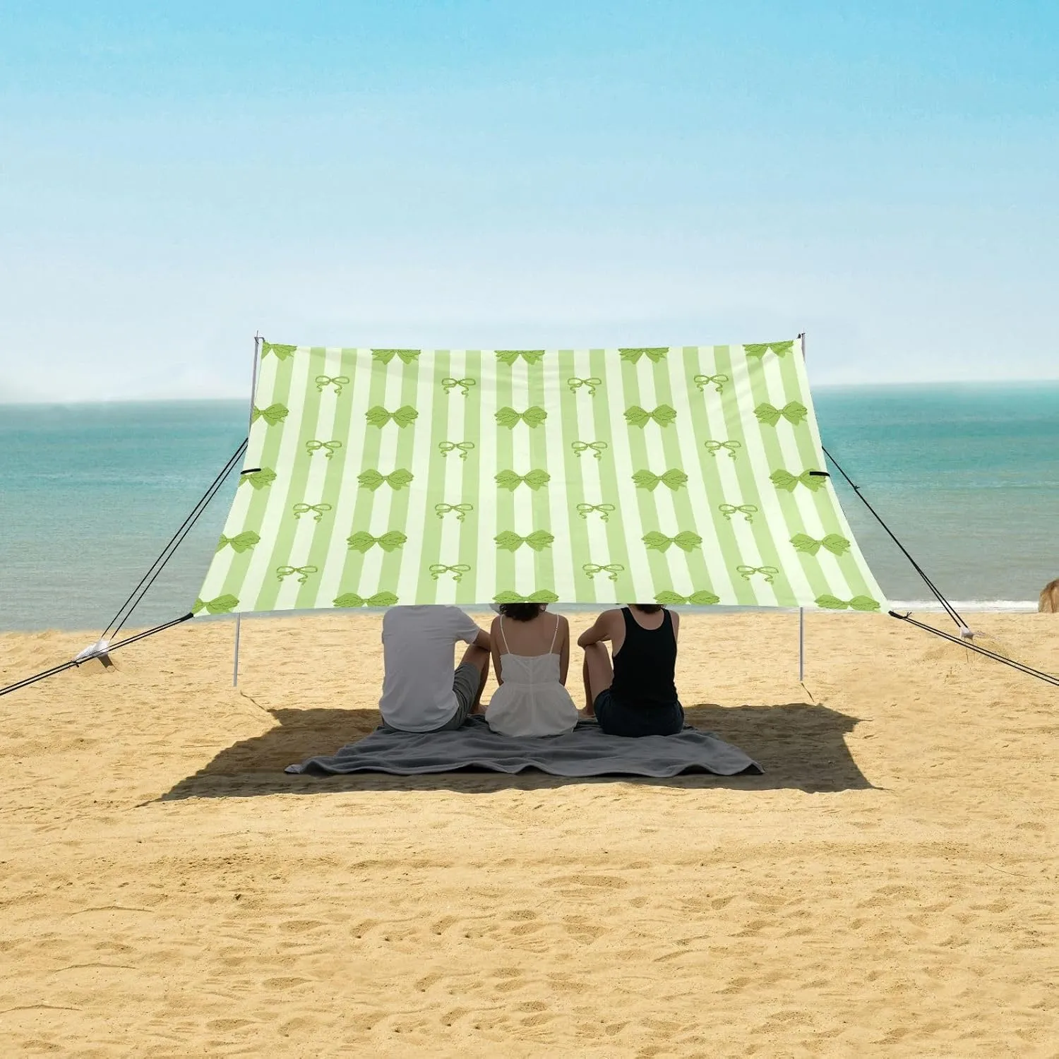 Beach Shade Tent with UPF50  UV Protection,Green Bows and Ribbon Lightweight Camping Sun Shelter for Outdoor,Camping Trips, Fishing, Backyard,Picnics,Easy Set Up and Carry 9x10.5 FT