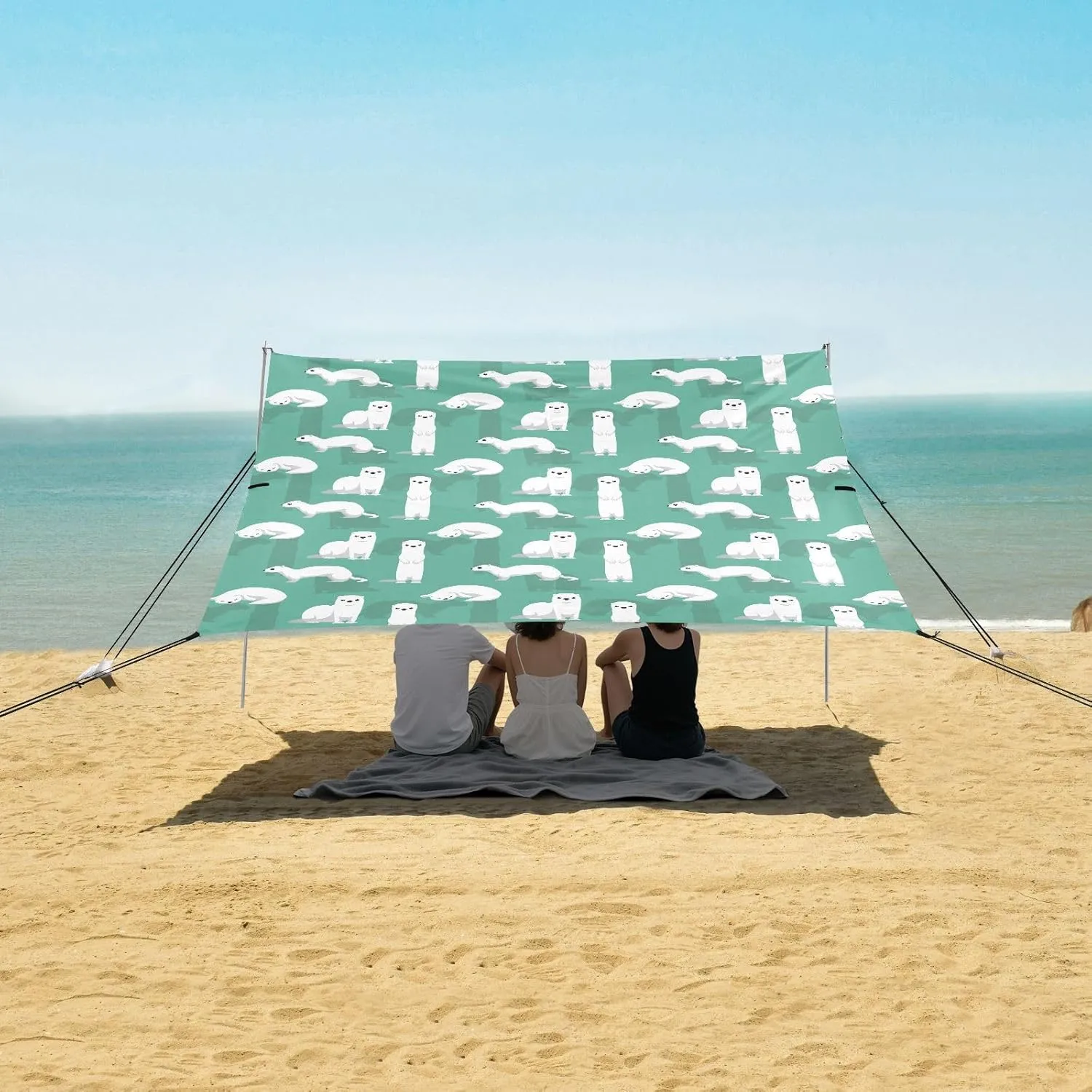 Beach Shade Tent with UPF50  UV Protection,Winter Coat Weasel Cute Lightweight Camping Sun Shelter for Outdoor,Camping Trips, Fishing, Backyard,Picnics,Easy Set Up and Carry 9x10.5 FT