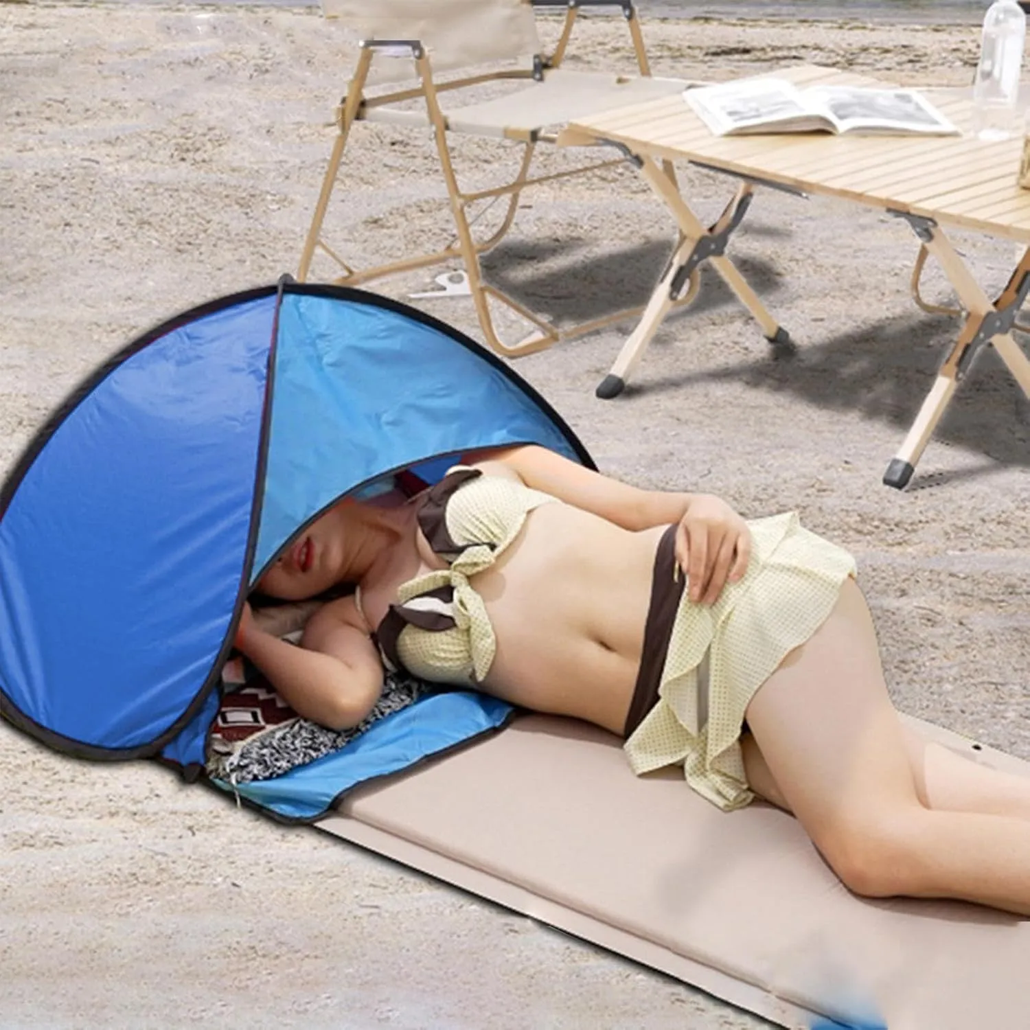 Beach Sun Shelters, Instant Sun Shade Canopy Head PopUp Canopy Automatic Shade Tent for Camping Hiking Picnic Portable Sun Shelter Windproof Waterproof with Mobile Phone Stand