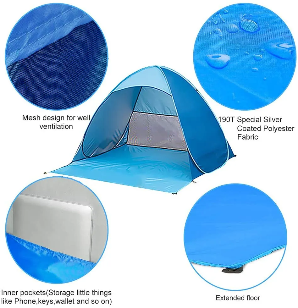 Beach Tent Pop Up Tent Beach Sun Shelter Portable Sun Shade for Outdoor Activities with Carry Bag