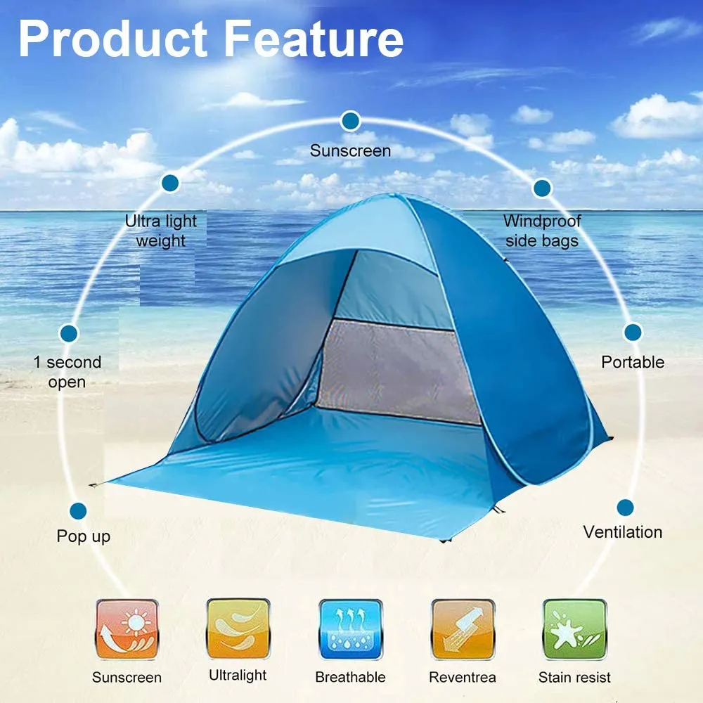 Beach Tent Pop Up Tent Beach Sun Shelter Portable Sun Shade for Outdoor Activities with Carry Bag