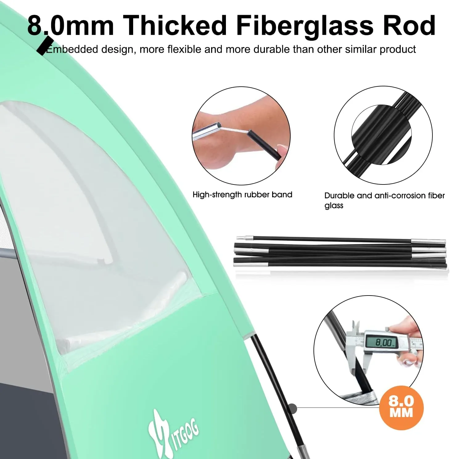 Beach Tent Sun Shelter for 3-4Person, Lightweight Beach Tent with UV Protection, 3 Mesh Roll Up Windows & 8.0mm Fiberglass, Easy Assemble