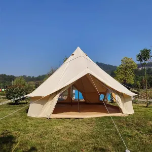Bell Tent Canvas Mongolian Yurt Tent Double Layers Teepee Tent Outdoor Camping Family Tent Pyramids Indian Tent 4-Season (5M) ()