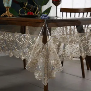 Belle&Beau Waterproof Tablecloth Protector，Lace Edge PVC Rectangle Table Cloth Protector, Oil-Proof, Stain-Resistant Wipe Clean Table Cover for Dining, Parties, and Camping (59 * 86 inch)